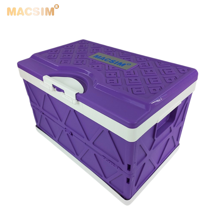 Hộp đựng đồ xếp gọn kích thước 50cm x 32cm  x 31cm - hộp đựng đồ trong cốp ô tô nhãn hiệu Macsim  chất liệu PP cao cấp màu tím pha trắng
