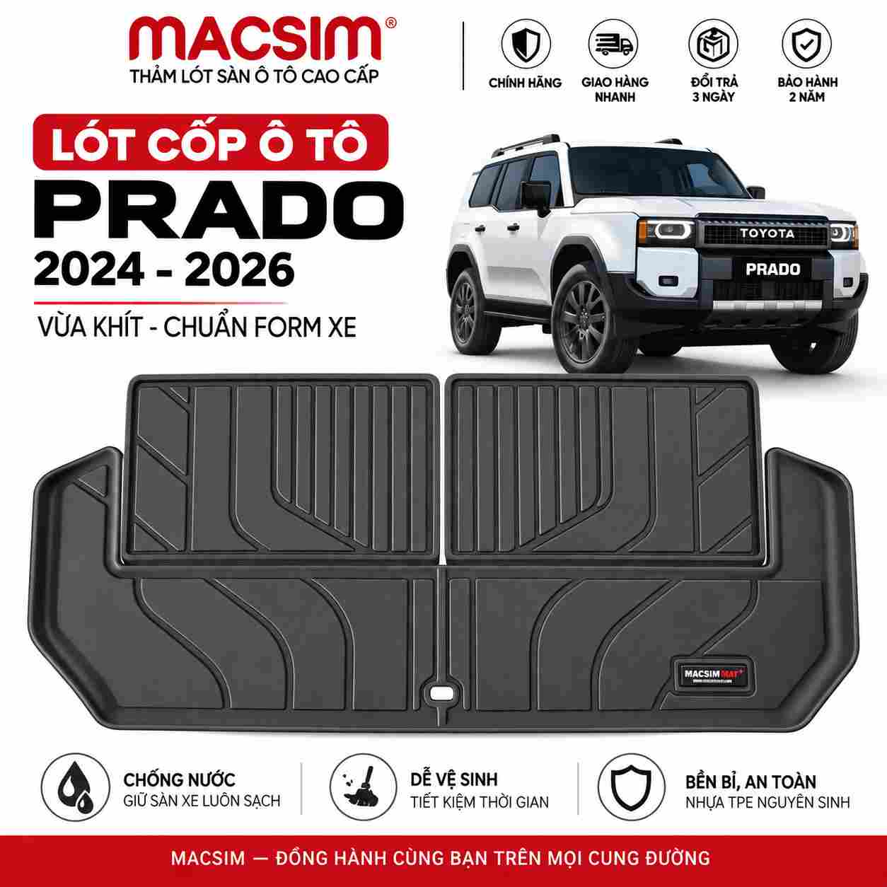 Thảm lót cốp ô tô Toyota Prado 2024-2026 (Mã 03)