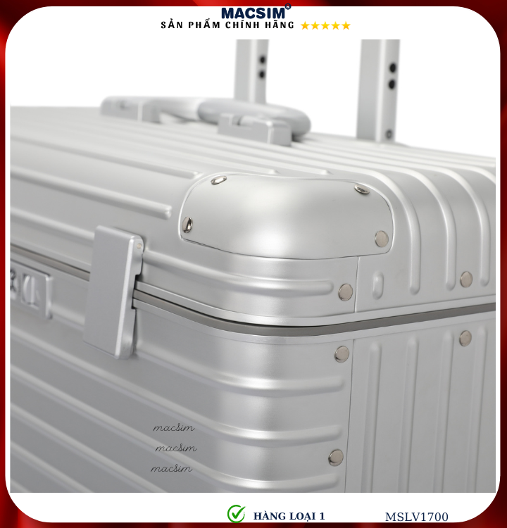 Vali hợp kim nhôm cao cấp Macsim hàng loại 1 MSLV1700 cỡ 16 inches màu bạc