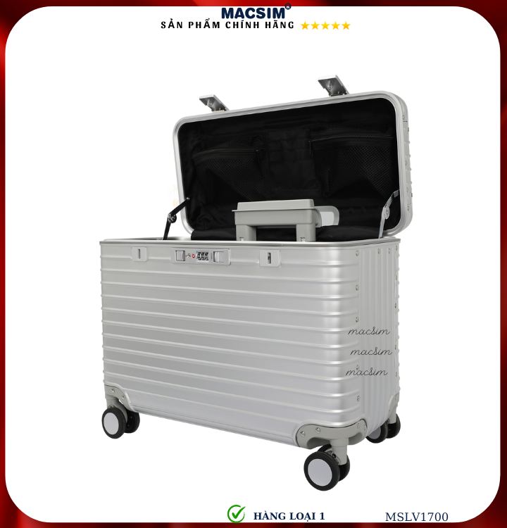 Vali hợp kim nhôm cao cấp Macsim hàng loại 1 MSLV1700 cỡ 16 inches màu bạc