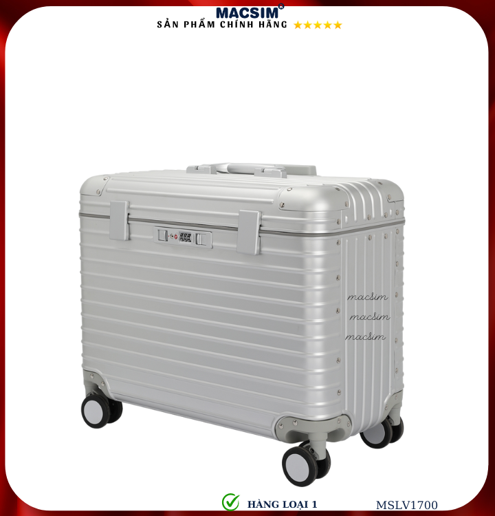 Vali hợp kim nhôm cao cấp Macsim hàng loại 1 MSLV1700 cỡ 16 inches màu bạc