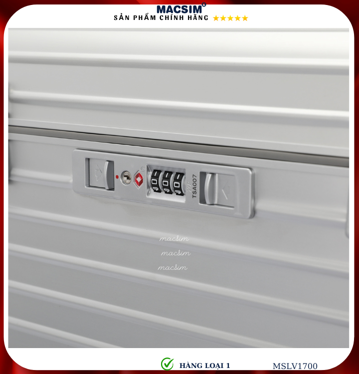 Vali hợp kim nhôm cao cấp Macsim hàng loại 1 MSLV1700 cỡ 16 inches màu bạc