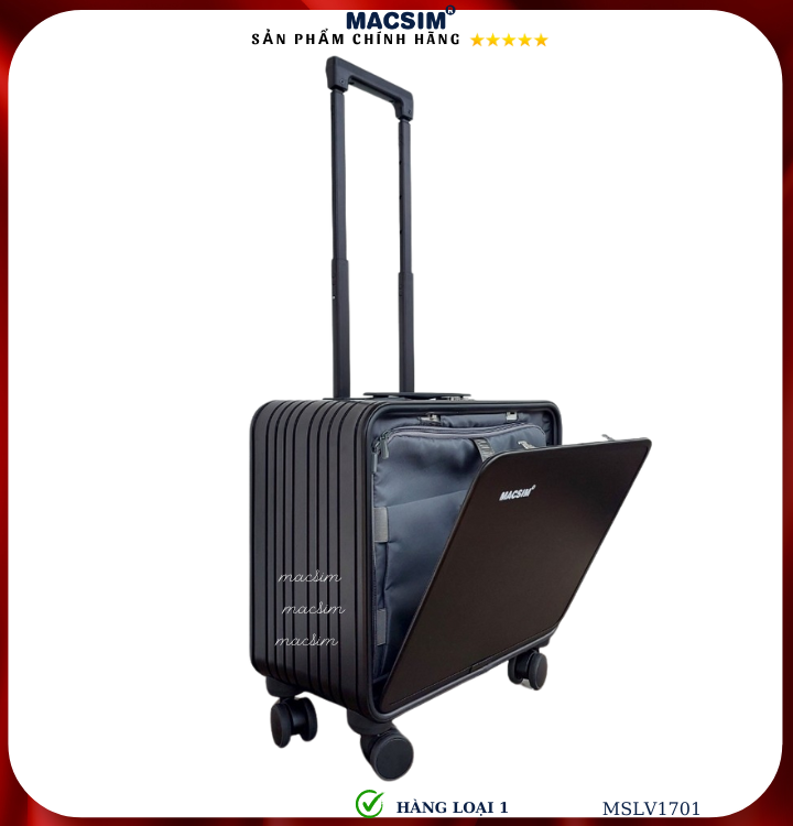 Vali 16 Inch Vector Vali hợp kim nhôm cao cấp Macsim MSLV1701cỡ 16 inches màu đen hàng loại 1