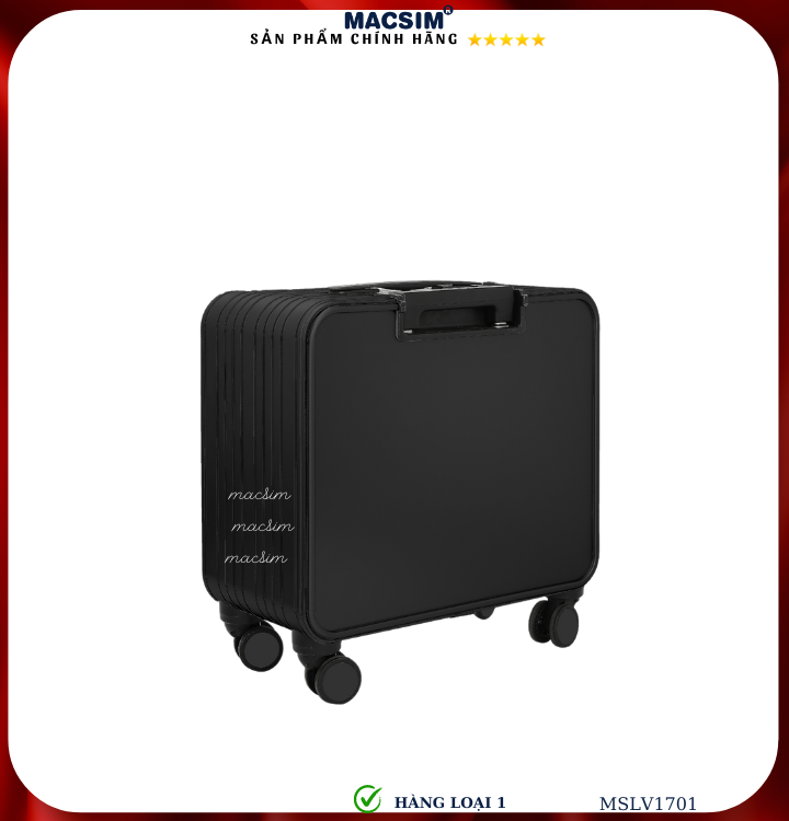 Vali hợp kim nhôm cao cấp Macsim MSLV1701cỡ 16 inches màu đen hàng loại 1