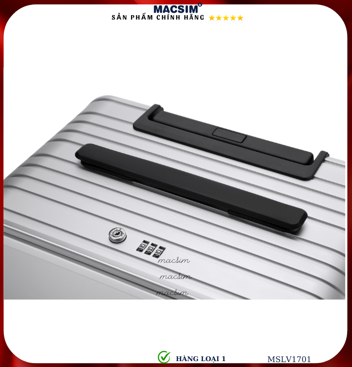 Vali hợp kim nhôm cao cấp Macsim MSLV1701cỡ 20 inches màu đen hàng loại 1