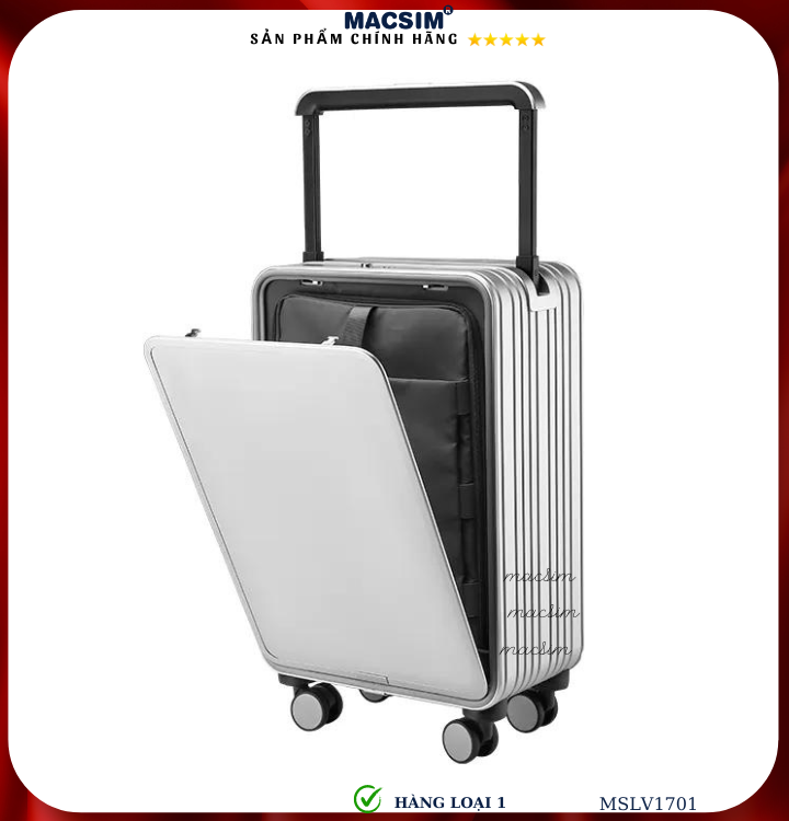 Vali hợp kim nhôm cao cấp Macsim MSLV1701cỡ 20 inches màu đen hàng loại 1