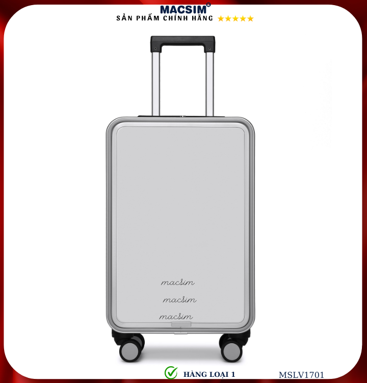 Vali hợp kim nhôm cao cấp Macsim MSLV1701cỡ 20 inches màu đen hàng loại 1
