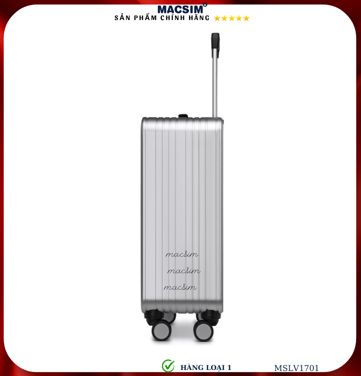 Vali hợp kim nhôm cao cấp Macsim MSLV1701cỡ 20 inches màu đen hàng loại 1