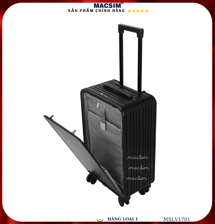 Vali hợp kim nhôm cao cấp Macsim MSLV1701 cỡ 20 inches màu đen hàng loại 1