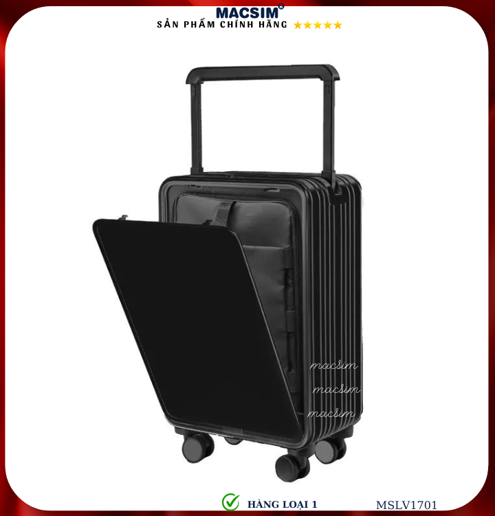 Vali hợp kim nhôm cao cấp Macsim MSLV1701 cỡ 20 inches màu đen hàng loại 1