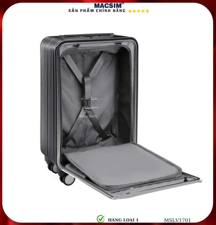 Vali hợp kim nhôm cao cấp Macsim MSLV1701cỡ 20 inches màu ghi hàng loại 1