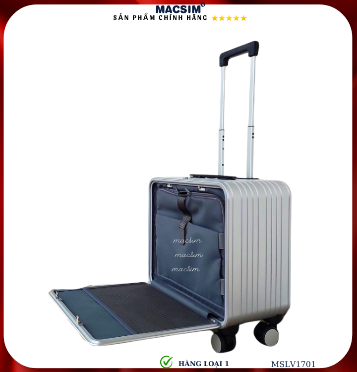 Vali 16 Inch Vector Vali hợp kim nhôm cao cấp Macsim MSLV1701cỡ 16 inches màu bạc hàng loại ...