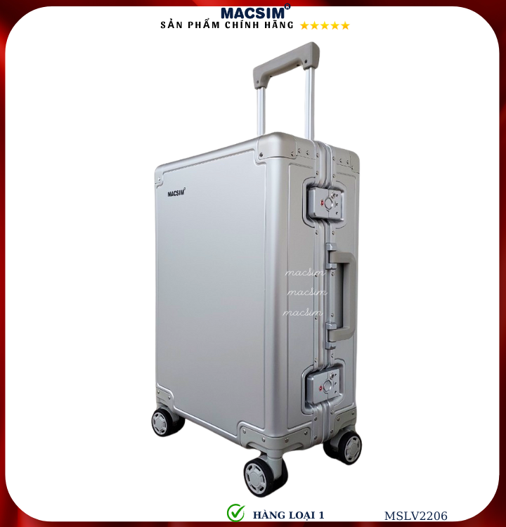 Vali hợp kim nhôm cao cấp Macsim MSLV2206 cỡ 20 inches màu bạc hàng loại 1