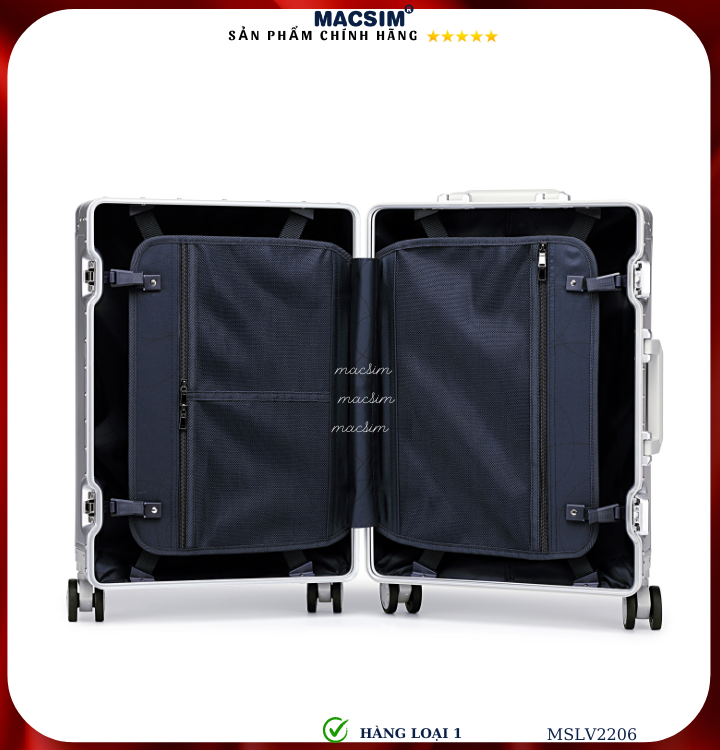 Vali hợp kim nhôm cao cấp Macsim MSLV2206 cỡ 20 inches màu bạc hàng loại 1