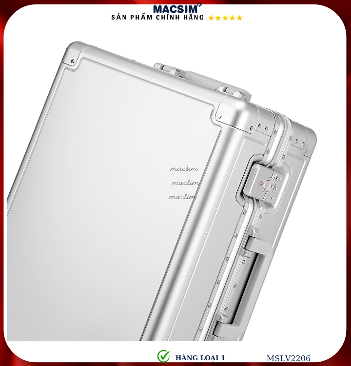 Vali hợp kim nhôm cao cấp Macsim MSLV2206 cỡ 20 inches màu bạc hàng loại 1