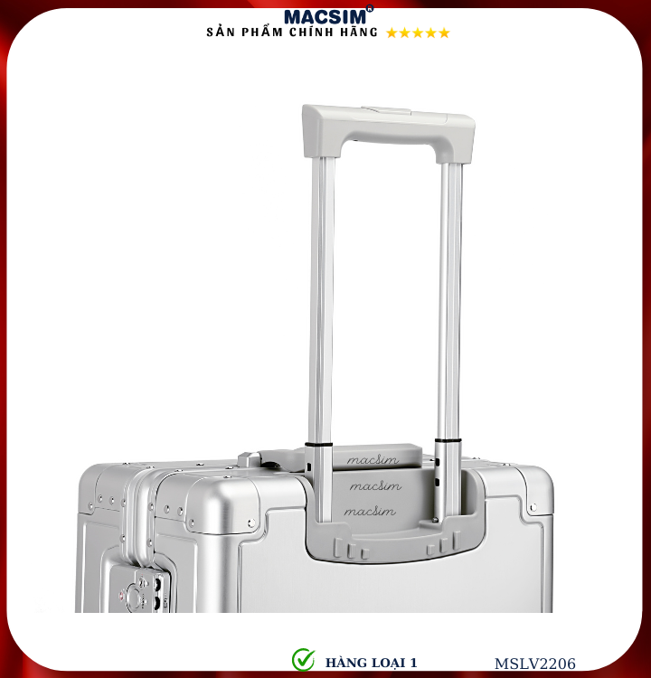 Vali hợp kim nhôm cao cấp Macsim MSLV2206 cỡ 20 inches màu bạc hàng loại 1