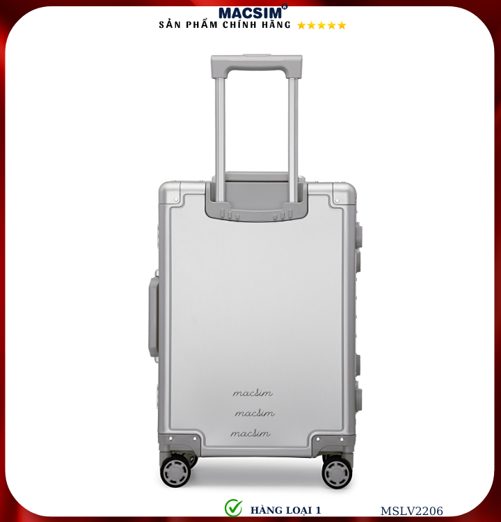 Vali hợp kim nhôm cao cấp Macsim MSLV2206 cỡ 20 inches màu bạc hàng loại 1