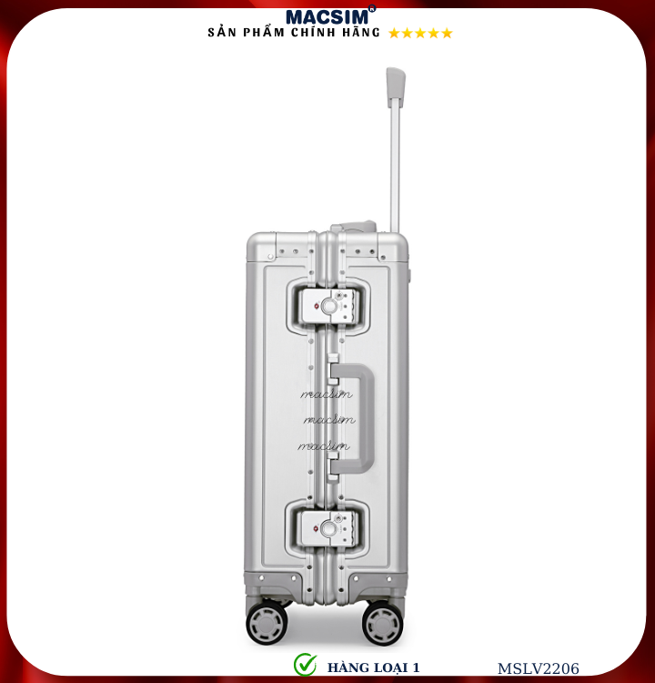 Vali hợp kim nhôm cao cấp Macsim MSLV2206 cỡ 20 inches màu bạc hàng loại 1