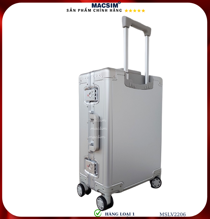Vali hợp kim nhôm cao cấp Macsim MSLV2206 cỡ 20 inches màu bạc hàng loại 1