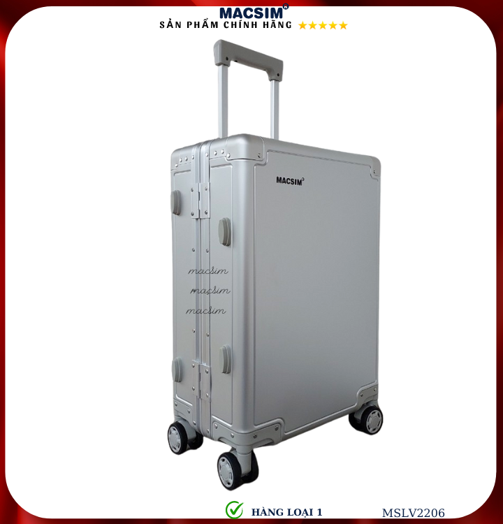Vali hợp kim nhôm cao cấp Macsim MSLV2206 cỡ 20 inches màu bạc hàng loại 1