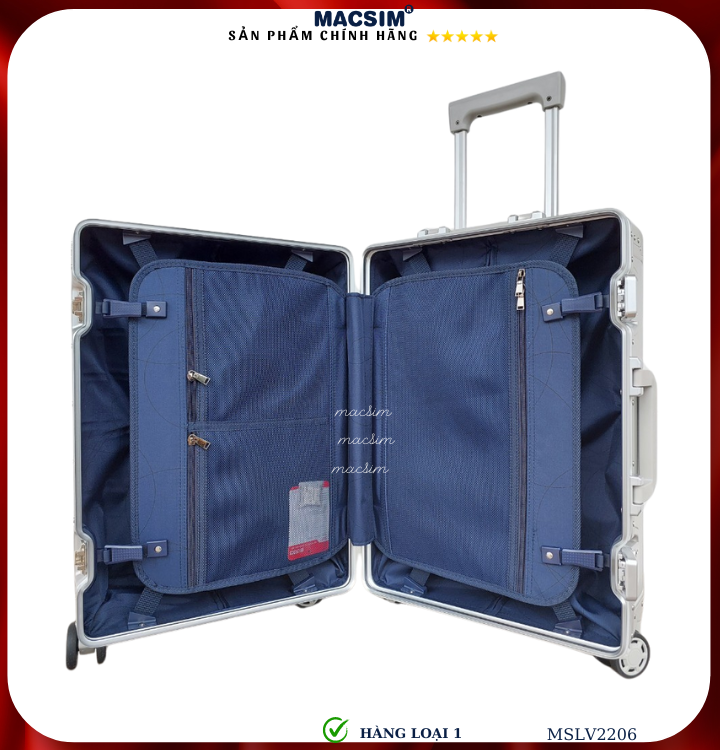 Vali hợp kim nhôm cao cấp Macsim MSLV2206 cỡ 20 inches màu bạc hàng loại 1