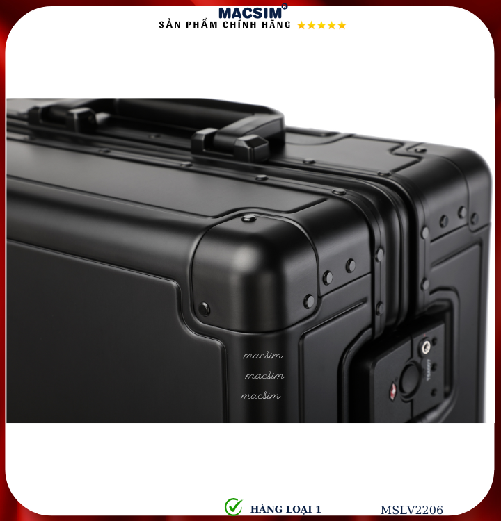 Vali hợp kim nhôm cao cấp Macsim MSLV2206 cỡ 20 inches màu đen hàng loại 1