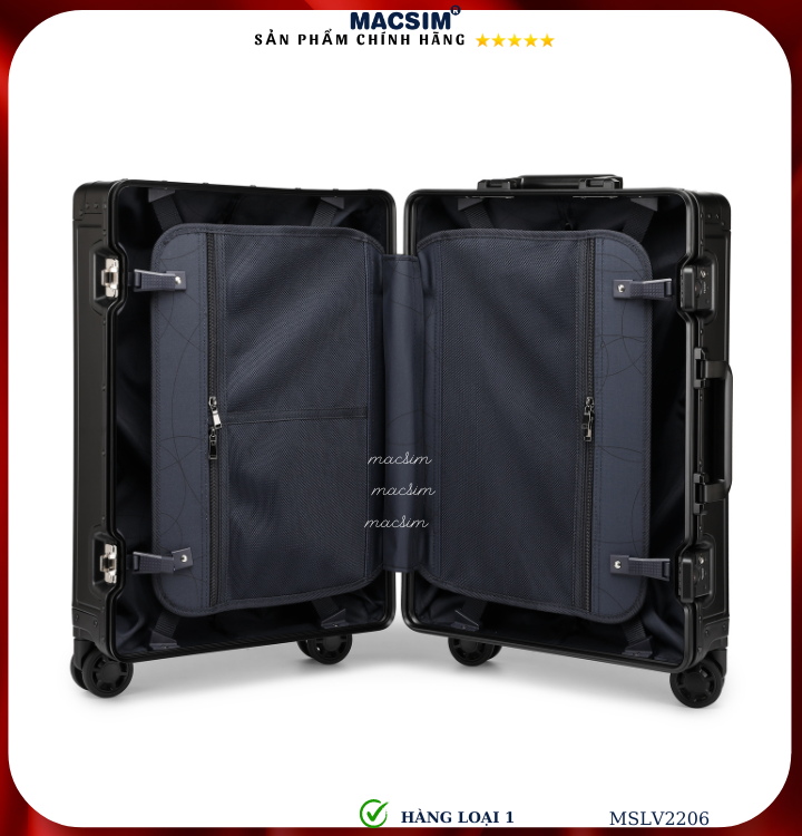 Vali hợp kim nhôm cao cấp Macsim MSLV2206 cỡ 20 inches màu đen hàng loại 1