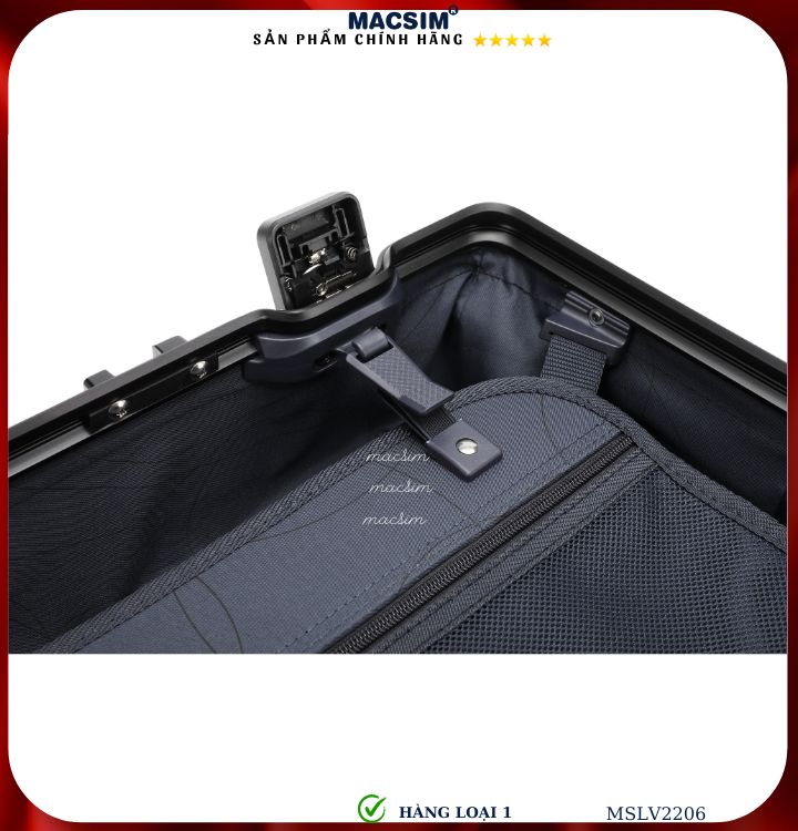 Vali hợp kim nhôm cao cấp Macsim MSLV2206 cỡ 20 inches màu đen hàng loại 1
