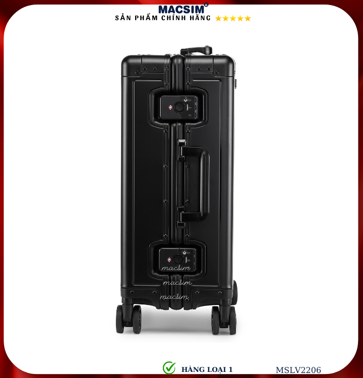 Vali hợp kim nhôm cao cấp Macsim MSLV2206 cỡ 20 inches màu đen hàng loại 1