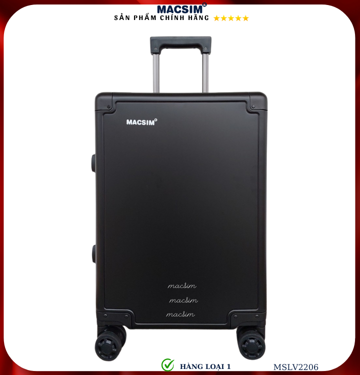 Vali hợp kim nhôm cao cấp Macsim MSLV2206 cỡ 20 inches màu đen hàng loại 1