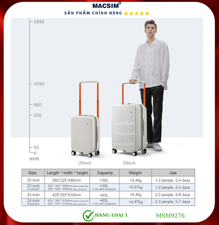 Vali cao cấp Macsim MiXi MSM9276 - Hàng loại 1