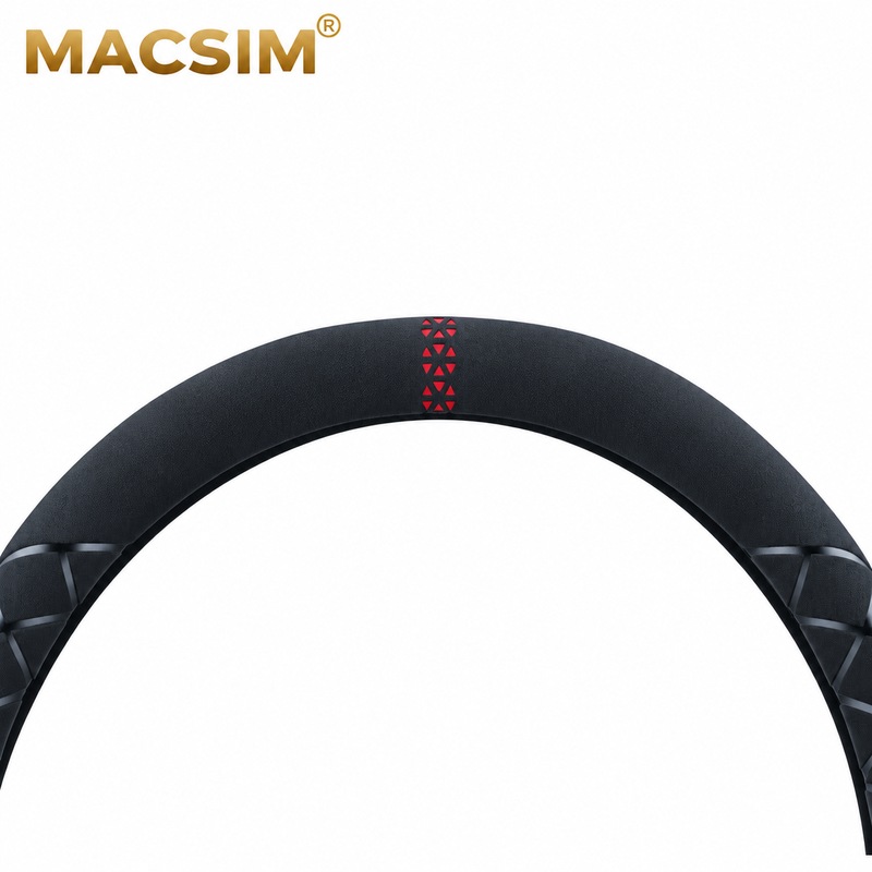 Bọc Vô Lăng Ô Tô Skoda Kushaq MACSIM – 8858 đen+đỏ – Da lộn. lõi cao su non
