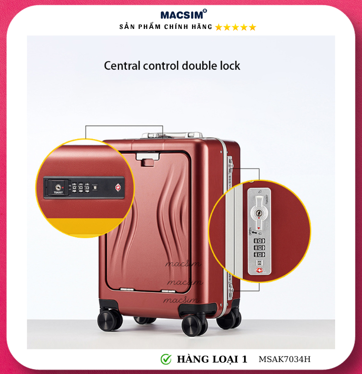 Vali cao cấp Macsim Aksen hàng loại 1 MSAK7034H cỡ 20 inch