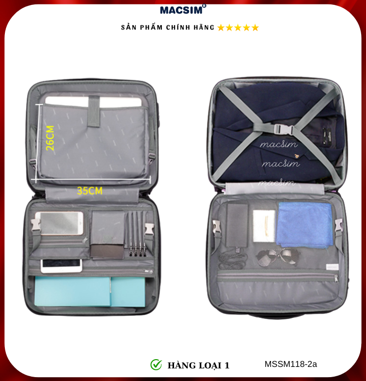 Vali cao cấp Macsim Smooire MSSM118-2a cỡ 16 inch màu đen - Hàng loại 1