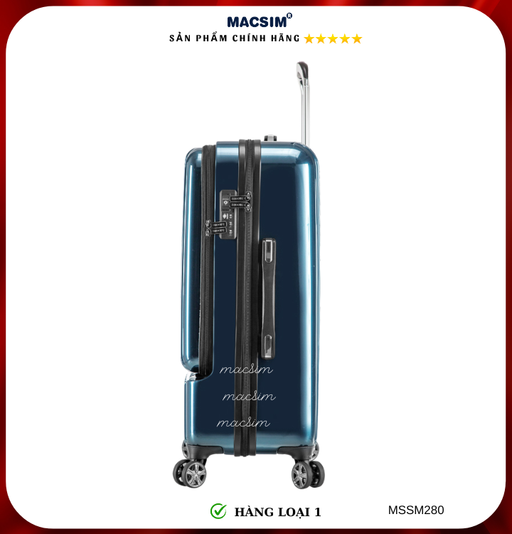 Vali cao cấp Macsim Smooire MSSM280 cỡ 20 inch màu xanh bóng - Hàng loại 1