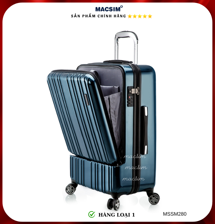 Vali cao cấp Macsim Smooire MSSM280 cỡ 20 inch màu xanh bóng - Hàng loại 1