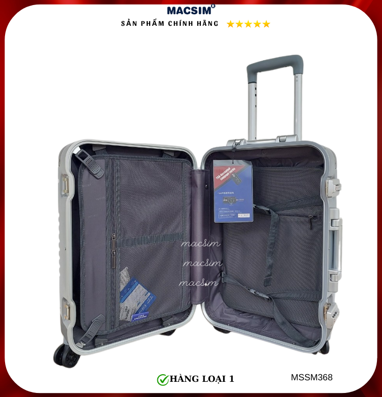 Vali cao cấp Macsim Smooire MSSM368cỡ 20 inch màu bạc - Hàng loại 1
