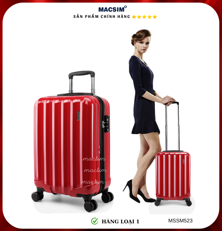 Vali cao cấp Macsim Smooire MSSM523 cỡ 20 inch màu đỏ - Hàng loại 1