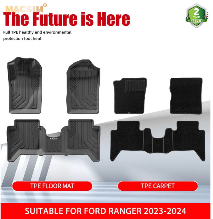 Thảm lót sàn (sd4) ô tô 2 lớp cao cấp dành cho xe Ford Ranger 2022+ (sd4) nhãn hiệu Macsim chất liệu TPE màu đen