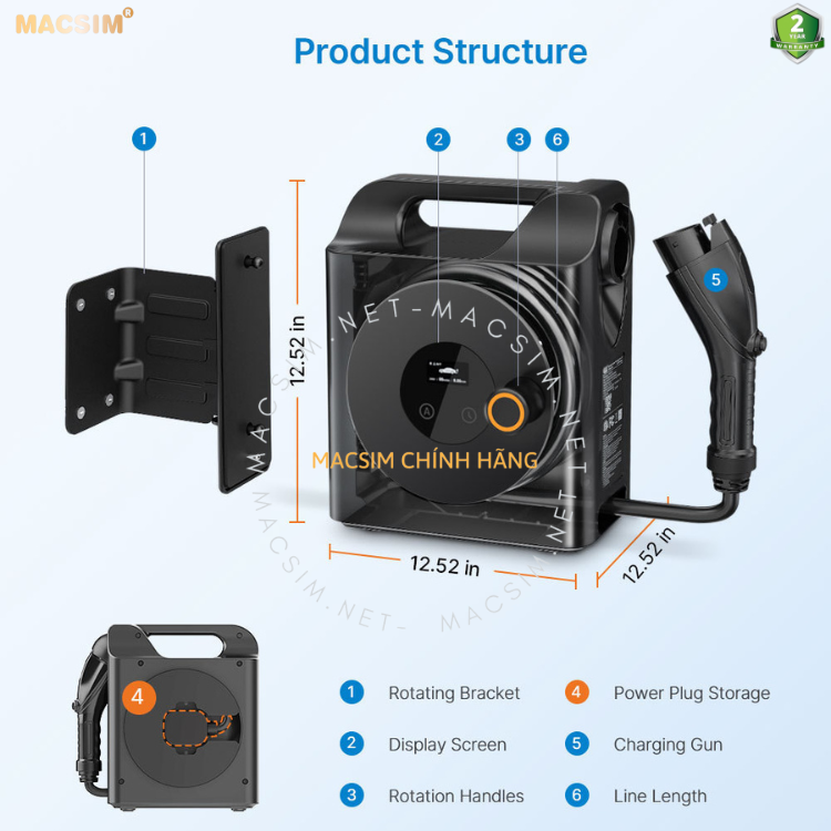 Sạc di động cao cấp ô tô điện 3,68KW (6-16A) chính hãng Macsim