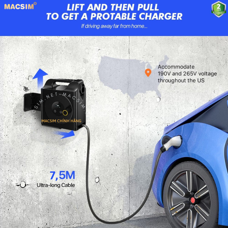 Sạc di động cao cấp ô tô điện Vinfast e34  - Sạc di động cao cấp ev 3,68KW (6-16A) chính hãng Macsim