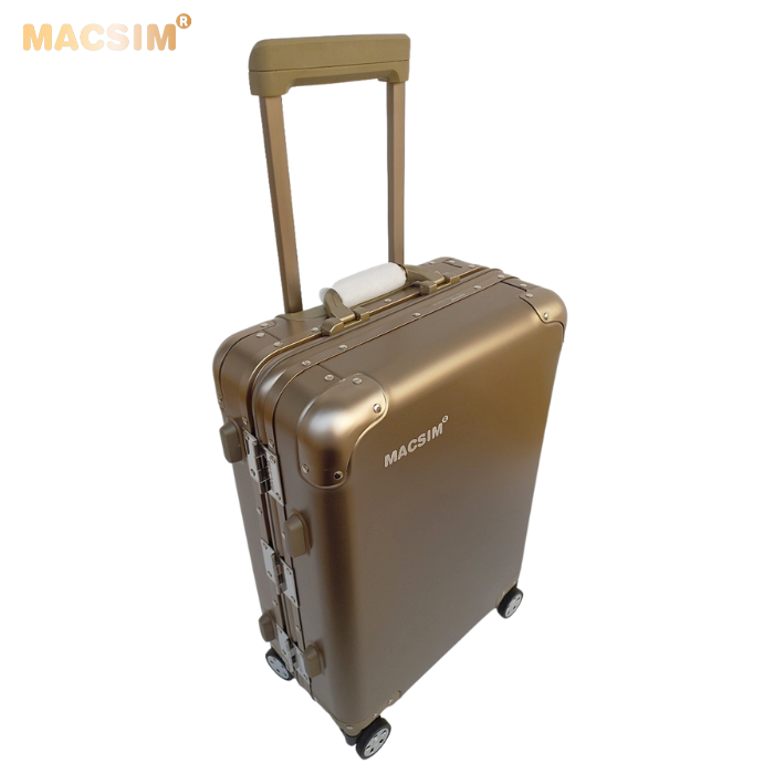 Vali du lịch cao cấp chất liệu hợp kim nhôm nguyên khối MS1318 Macsim cao cấp màu tigold cỡ 20inches