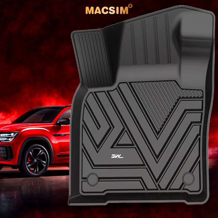 Thảm lót sàn xe ô tô Volkswagen Teramont X Nhãn hiệu Macsim 3W chất liệu nhựa TPE đúc khuôn cao cấp - màu đen