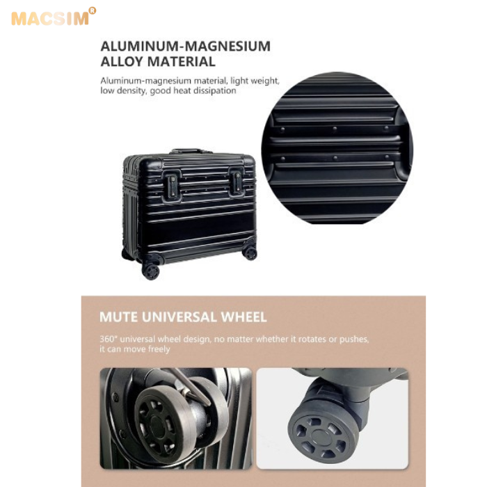 Vali hợp kim nhôm nguyên khối MS2205 Macsim cao cấp màu đen cỡ 16 inches