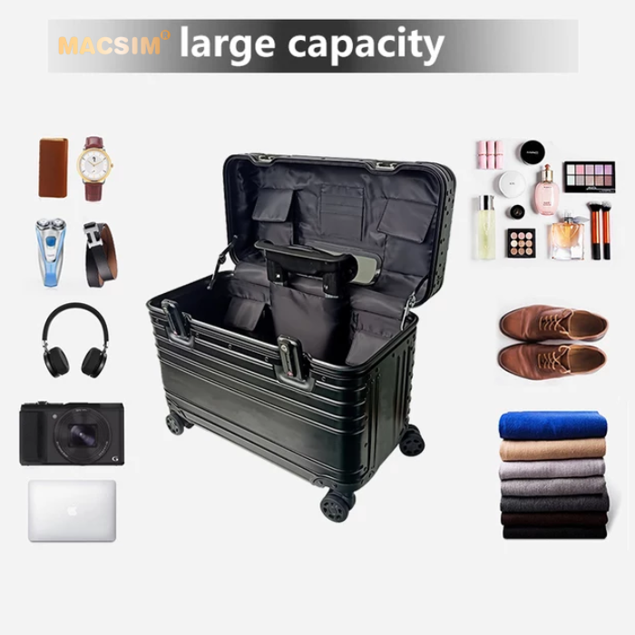 Vali hợp kim nhôm nguyên khối MS2205 đựng rượu Macsim cao cấp màu đen màu bạc cỡ 16 inches