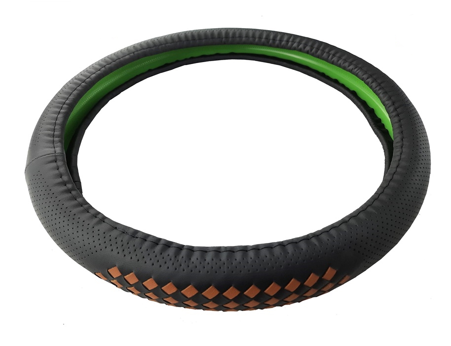 Bọc vô lăng cao cấp Macsim mã 8996 màu đen- nâu chất liệu da thật 100%, khâu tay thủ công size M