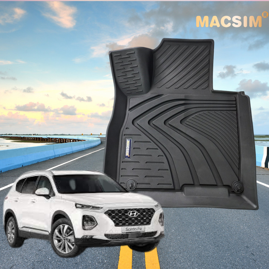 Thảm lót sàn xe ô tô Hyundai Santafe 2019- đến nay Nhãn hiệu Macsim chất liệu nhựa TPE đúc khuôn cao cấp - màu đen
