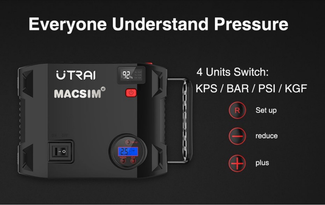 Thiết bị kích điện Macsim utrai đa năng 4 trong 1/ Bơm lốp xe ô tô/ Bơm xe ô tô/ Bơm ô tô/ Máy bơm hơi ô tô mini