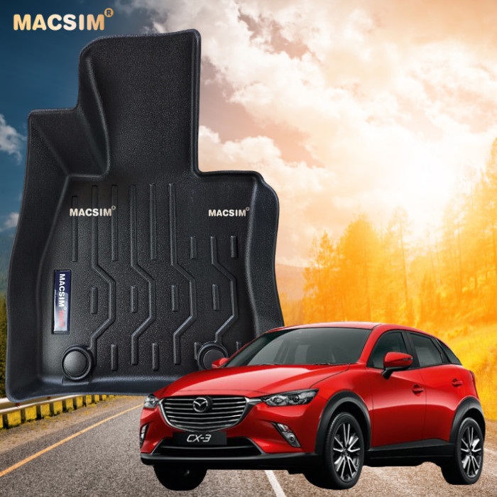 Thảm lót sàn xe ô tô Mazda CX3 màu đen trơn Nhãn hiệu Macsim chất liệu nhựa TPV cao cấp  - 2 hàng ghế
