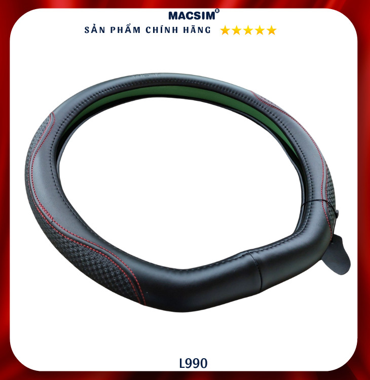 Bọc vô lăng cao cấp Macsim mã Dcut mã  L990 màu đen chỉ đỏ
